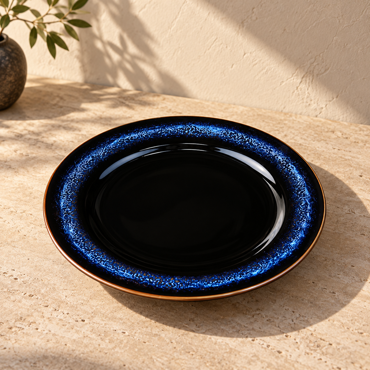 Empty Aoki Myojo serving plate in natural light